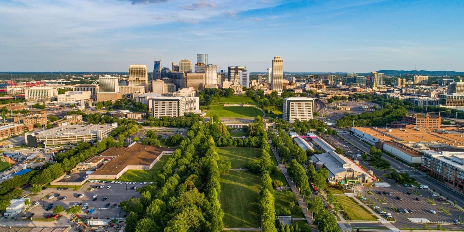 nashville central business district skyline aerial panoramic