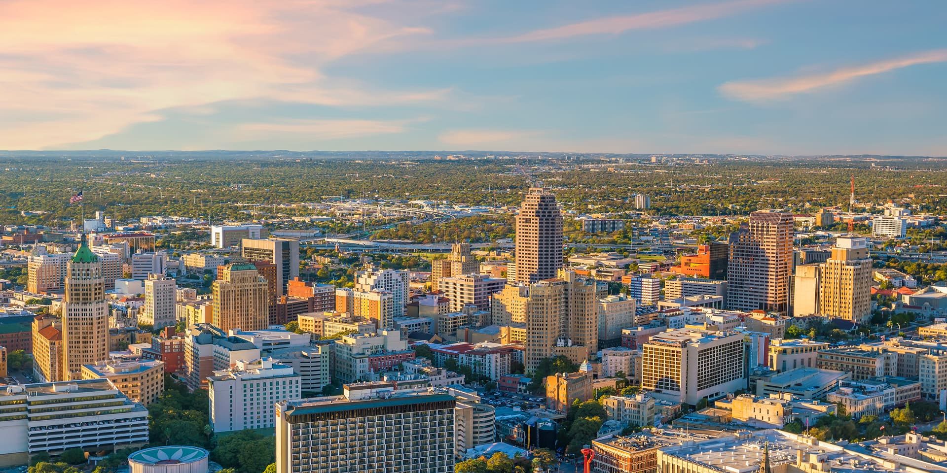 aerial panoramic view of san antonio texas central business district