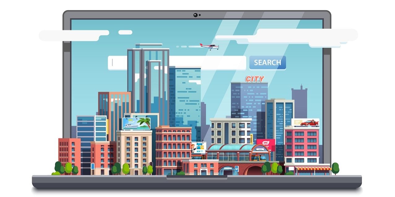 Modern commercial skyline vector art