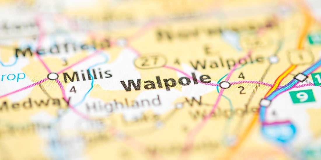 map section centered on Walpole Massachusetts