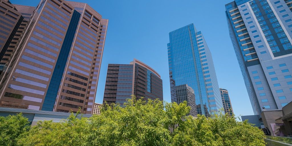 view of downtown phoenix that includes One Arizona Center office tower