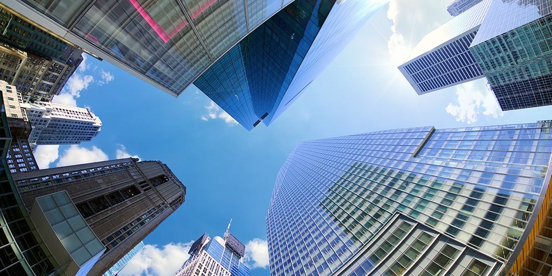 skyscrapers extending up towards the sky