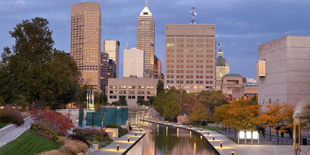 view of downtown indianapolis, indiana, during autumn