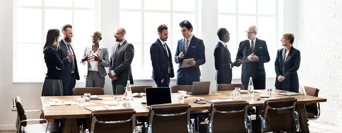 Image of a diverse group of business professionals collaborating at a meeting