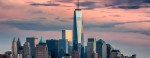 View of One World Trade Center at sunset