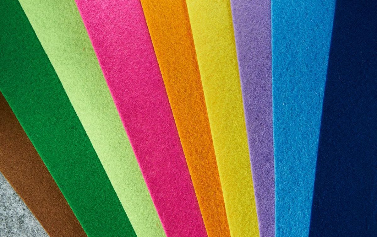 felt strips colored gray green light green light pink orange yellow purple blue