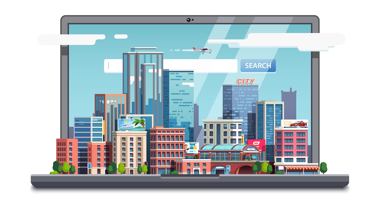 Modern commercial skyline vector art