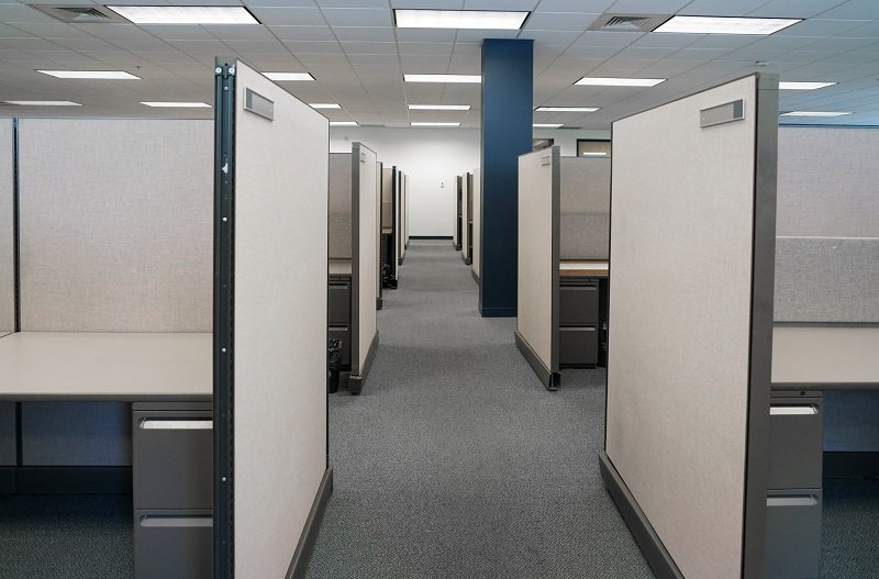 Office space split into cubicles, a classic office layout